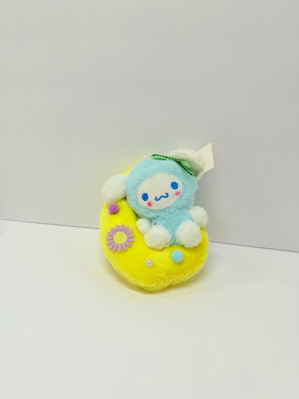 Sanrio Cinnamoroll Blue Plush on Yellow Crescent Moon Keychain Bag Charm